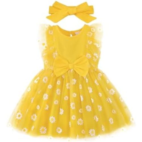 Renotemy Baby Girl Flower Dress Summer, Tutu Tulle Boho Princess Wedding Birthday Party Dresses for Infant Girls 0-18 Months