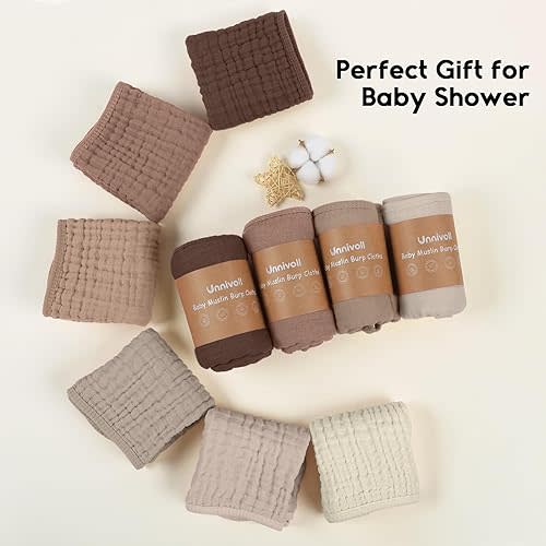 Unnivoll Muslin Burp Cloths 100% Cotton Burping Cloths 12 Pack