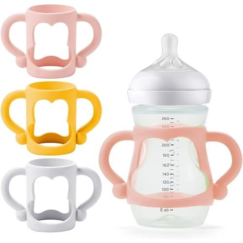 Baby Bottle Handles for Avent Natural, Easy-Grip Transitional Sippy Cup Handles, Compatible with Philips Avent Natural Baby Bottle 9 oz, BPA Free (White+Pink+Orange)