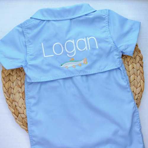 Rainbow Trout Fishing Romper: Personalized Embroidered Baby Outfit