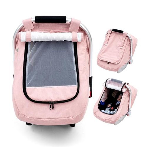 Waterproof Car Seat Cover Baby, 3D Mink Dot Infant Car Seat Cover with 2 Breathable Vents, Universal Carseat Canopy for Girls Boys, Baby Carrier Cover for All Seasons, Protect from Sunlight Rain