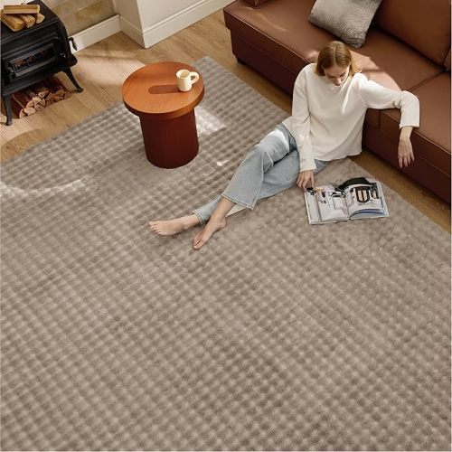 Bedsure 5x7 Fluffy Area Rugs for Living Room, Machine Washable Rugs, Non-Slip Backing, Non-Shedding, Pet Friendly Throw Rug for Bedroom Dining Room, Brown