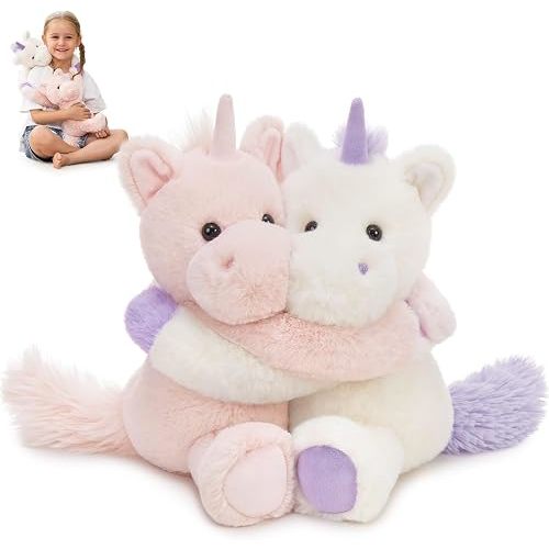 MorisMos Huggable Unicorn Stuffed Animals Duo for Twin Kid Couple,1.3Lbs Freezable & Microwavable Stuffed Animal Unicorn Toys with Heating Pads for Comfort,Cuddly Long-Arm Pony Toy Gift