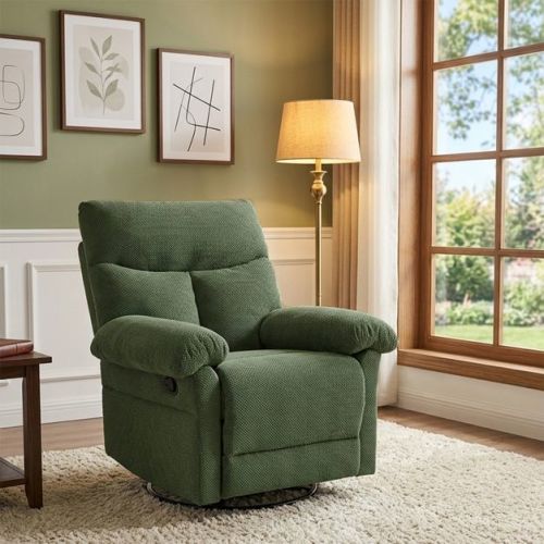 GDFStudio Avery Modern Fabric Upholstered Swivel Manual Rocker Recliner Chair, Dark Green