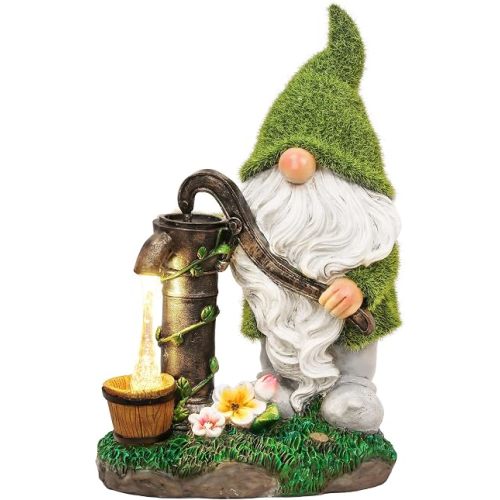 TERESA'S COLLECTIONS Garden Outdoor Decor, Garden Gnomes Decor with Solar Lights, St Patricks Decorations for Outdoor Decor, Waterproof Resin Decorations for Porch Patio, Gift for Dad and Mom, 9"