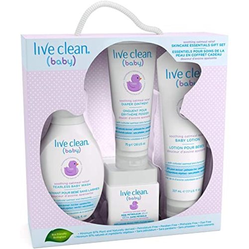 Live Clean Baby Skincare Essentials Gift Set, Soothing Oatmeal Relief, 4 Piece