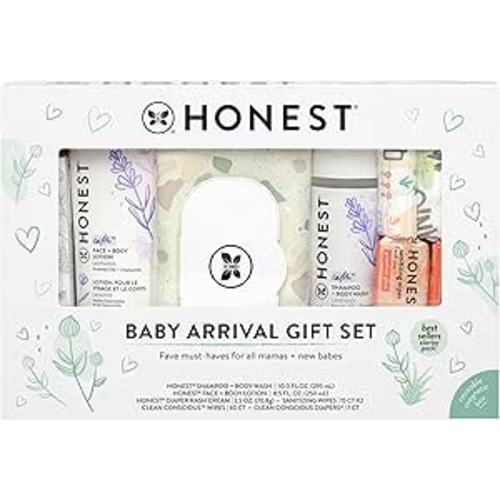 The Honest Company Baby Arrival Gift Set Newborn Essentials Welcome Box, Diapers Wipes Personal Care Diaper Rash Cream