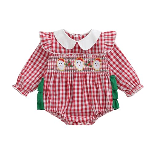 Adobabirl Infant Baby Girl Outfit Newborn Bow Bubble Romper Long Sleeve Embroidery Jumpsuit Cute Smocked Clothes