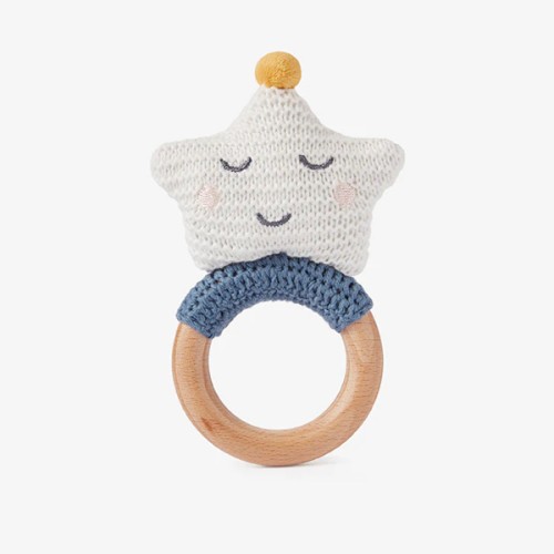 Celestial Star Wooden Baby Rattle – Elegant Baby