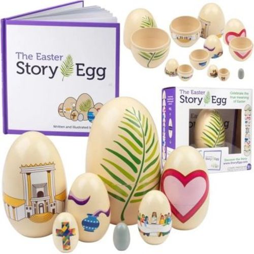 The Easter Story Egg- With Storybook about Resurrection - Colorful Hand Painted Nesting Dolls Toys - 7 Decorative Nesting Eggs - Easter Gift