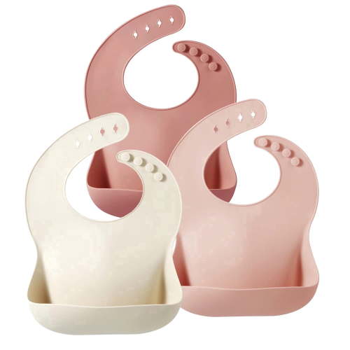 Benoxine Silicone Baby Bibs, Adjustable, Reusable, Durable, Waterproof, BPA-Free,Portable, 3-Pack