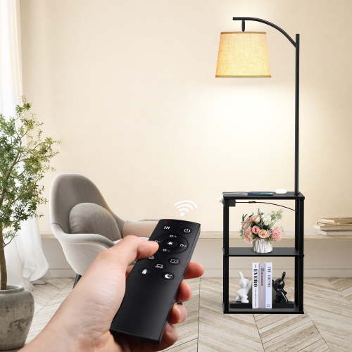 Floor Lamp with Table, End Table with Charging Station(USB & Type-C & AC Port), 3 Color Temperatures 9W LED Bulb, Modern Shelves Side Table for Bedroom, Living Room