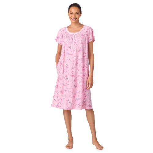 Aria Women's 100% Cotton Raglan Sleeve Smocked Neck 40" Sleepwear Gown, Sizes XS-5X