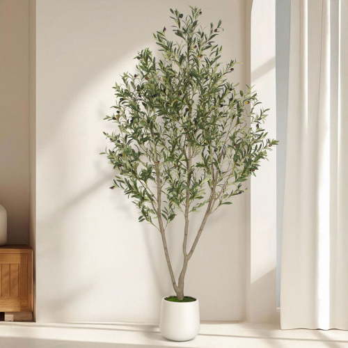 Romswi Artificial Olive Tree 7 FT, with White Pot, Olive Faux Trees Realistic Leaves Silk Tree for Home Office Indoor Outdoor Decor