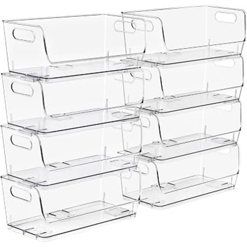 Sorbus Stackable Storage Bins Open Front, Clear Stackable Storage Bins, Pantry Bins for Storage and Organization, Acrylic Stackable Bins for Kitchen, Clear Pantry Organizer Bins (Small Wide 8 Pack)