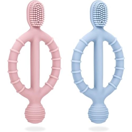 Baby Teething Toys with Easy-Hold Handle, Silicone Infant Toothbrush, Textured On Both Sides Helps Massage, Soothe Sore Gums, Teething Toys for Babies