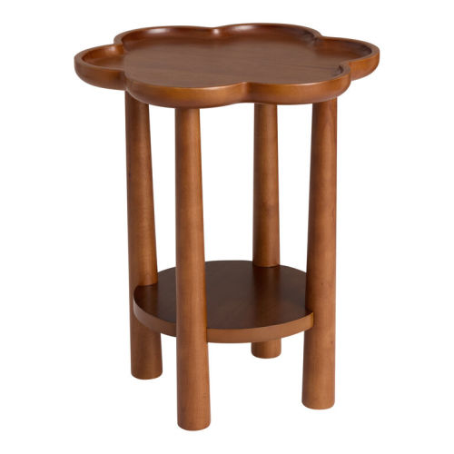 Posey Hazelnut Wood Scalloped Pillar Leg Side Table with Shelf