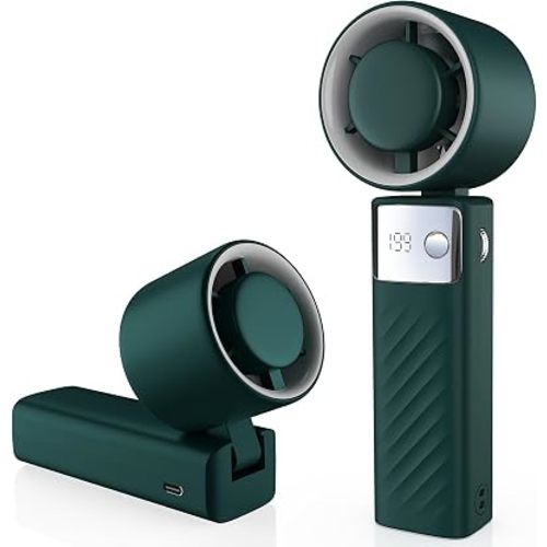 YOSHENMO Portable Handheld Turbo Fan - Foldable Mini Fan with Air Turbo Tech, 1-199 Speed Adjustment, 20H Runtime, LED Display, Battery-Powered for Indoor/Outdoor Use Dark Green