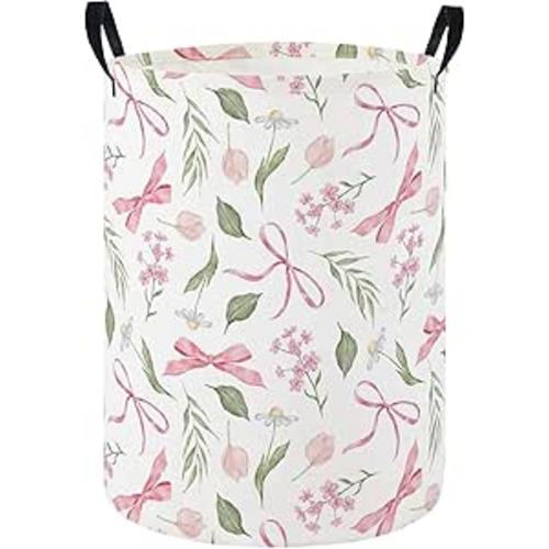 HIYAGON Baby Laundry Hamper Basket Baby Hamper for Nursery Boy and Girl Cute Kids Toys Storage Bin Organizer Boho Room Decor(Flower Bowknot)