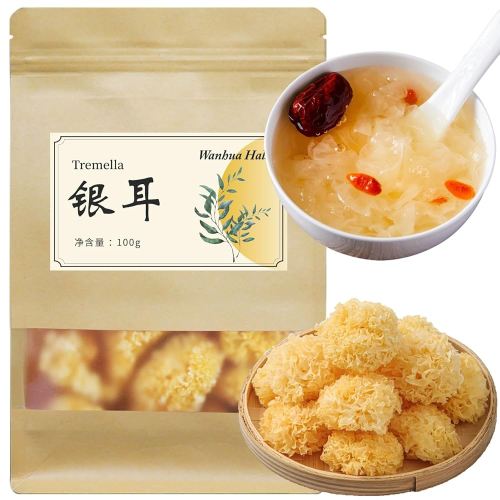 Wanhua Hall Dried White Fungus Mushroom Snow Fungus Tremella 3.5oz/100g No Additive银耳 椴耳 去根椴木小银耳