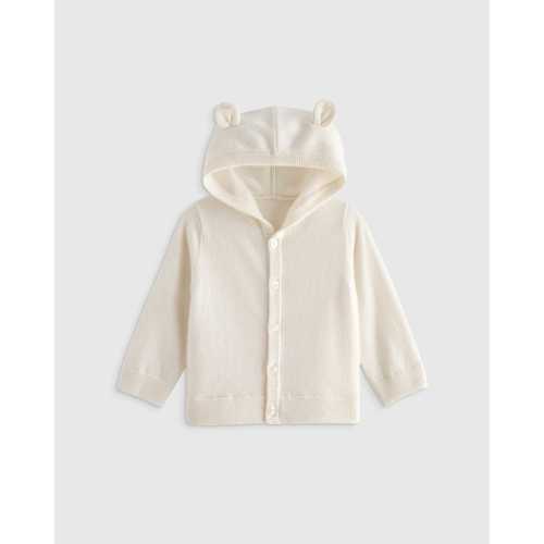 Washable Cashmere Hooded Cardigan in Ivory