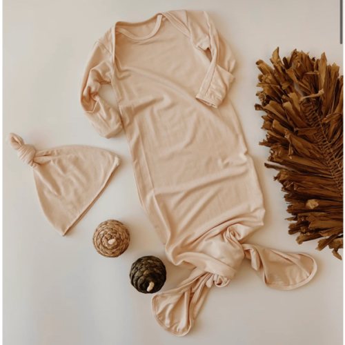 Knotted Gown with Hat | Peachy Cream – Three Peas