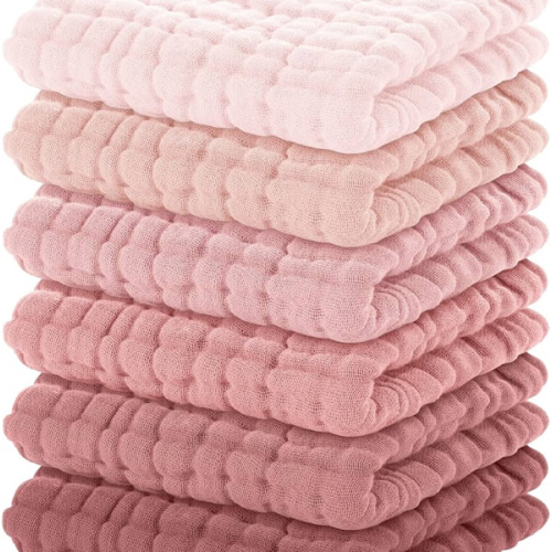 Yoofoss Muslin Baby Washcloths 100% Organic Cotton Face Towels 6 Pack Wash Cloths for Baby 12x12in Soft and Absorbent Baby Wipes (Gradient Pink)