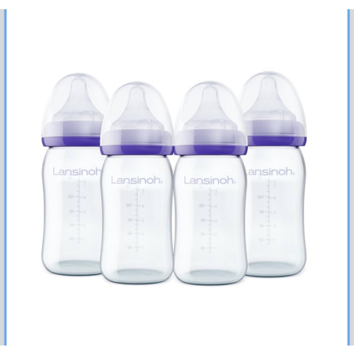 Lansinoh Anti-Colic Glass Baby Bottles, 5 Ounces, 4 Count Bottles for Feeding, Baby Essentials, Includes 4 Slow Flow Nipples, Size S