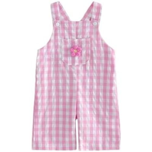 Baby Girl Summer Clothes Square Neck Plaid Print 3D Crochet Flower Infant Baby Girl Jumpsuit Romper Overalls Pants