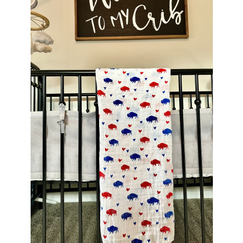 Baby Muslin Swaddle Blanket Red and Blue Buffalos and Hearts