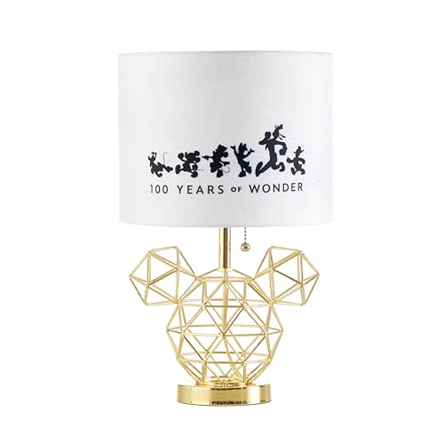 Idea Nuova Disney Mickey Mouse Table Lamp,Figural Gold Wire Base with Printed Shade, Kids Bedroom & Nursery Lighting Décor