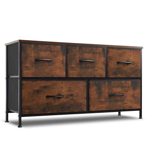 5 Drawer Dresser, Wide Chest Of Drawers Nightstand Storage Tower Storage Dresser Fabric Dresser With Wood Top for Living Room, Bedroom, Hallway, , Rust