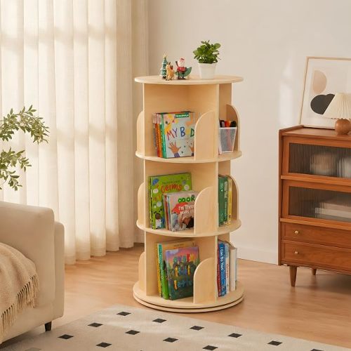 Kids 3-Tier Rotating Bookshelf, 360° Display 3 Tier Bookcase Storage