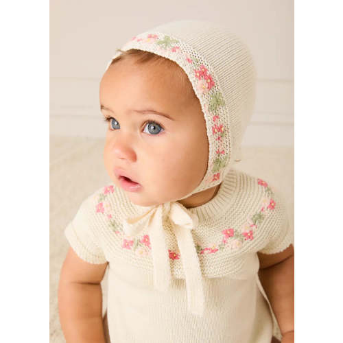 Wildflower Embroidered Bonnet in Cream