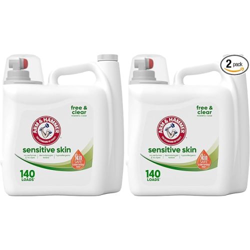 Arm & Hammer Liquid Laundry Detergent, Sensitive Skin, Free & Clear | 140 Loads | 140 Fl oz | Pack of 2