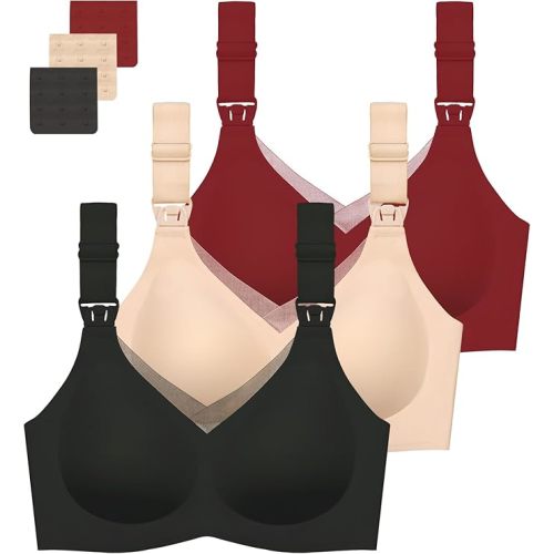 Gailife 3 Pack Nursing Bras for Breastfeeding Seamless V Neck Mesh Maternity Bra Comfort Pregnancy Sleep Bralette