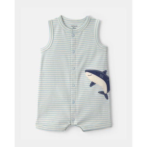 Baby Boy Striped Shark Romper - Blue | Carter’s Oshkosh Canada
