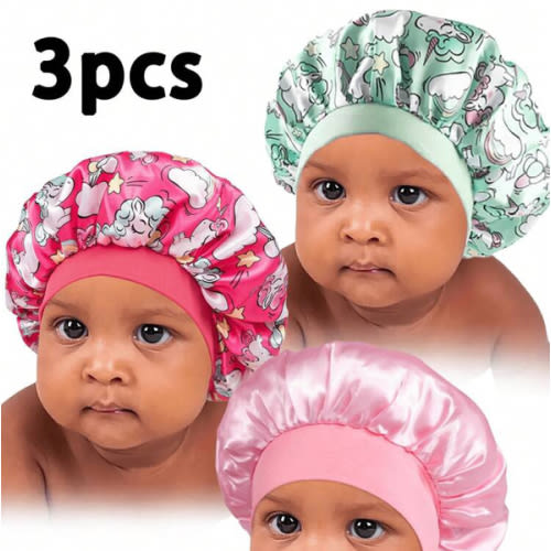 Awegeo 3pcs Kids Bonnets, Multi-Color Narrow Brim New Elastic Waist Printed Comfortable Sleep Hats Combo | SHEIN USA