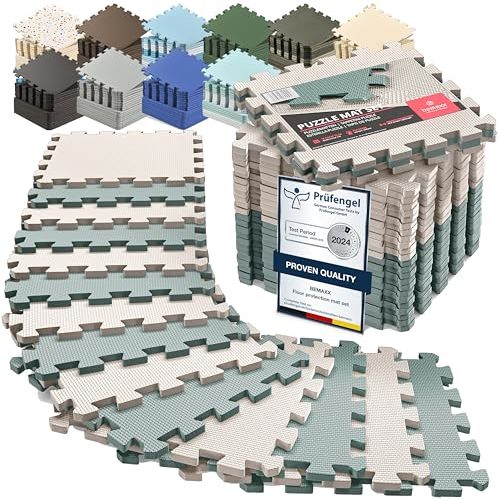 bemaxx Gym Mats Set - 18 pcs EVA Interlocking Foam Floor Tiles (12.6"x12.6"x0.4") 18sqft Protective Gym Flooring Sports Home Workout Exercise Mats Puzzle Garage Fitness Play-Room Pool Treadmill Bike