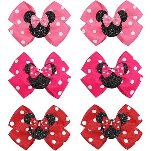 Ayesha Mouse Ears Hair Clips, 3 Inch Grosgrain Ribbon Mouse Bow Hair Clips for Girls, Hair Accessories for Baby Girls, Toddler Kids, Costume Birthday Party