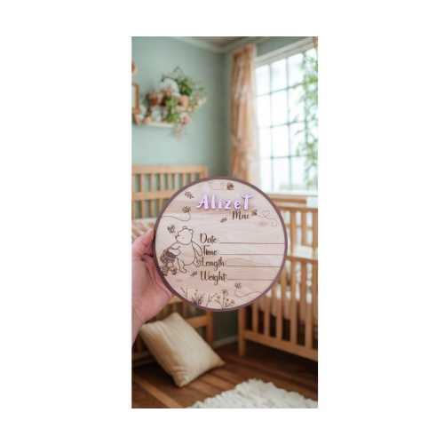 Personalized Winnie the Pooh Birth Stats Sign: Engraved Wood Nursery Decor