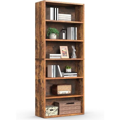 DUMOS 6-Tier Bookcase, 63 Inch Tall Open Bookshelf, Rustic Brown