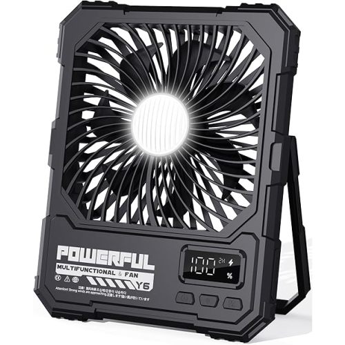 Portable Fan, Camping Fan, 6-Inch Rechargeable Ultra Thin Foldable Desk Fan with LED Light, Built-in Power Bank, Remote Control, Hook for Outdoor Camping Tent Travel Emergency (20000mAh, Black)