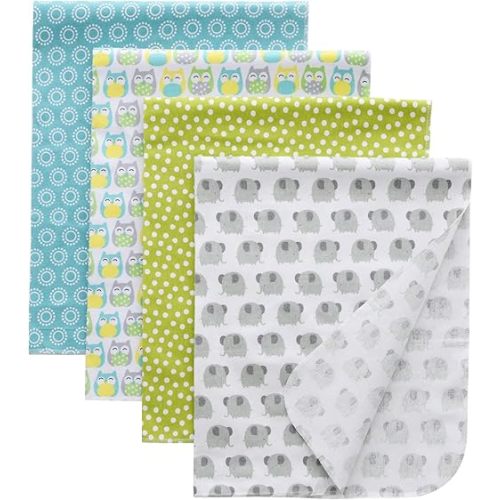 Gina Era Flannel Receiving Blankets, Baby Swaddle Blankets 100% Cotton 4 Pcs One Size 30 X 30 Inch for Baby Boy or Baby Girl (Style12)