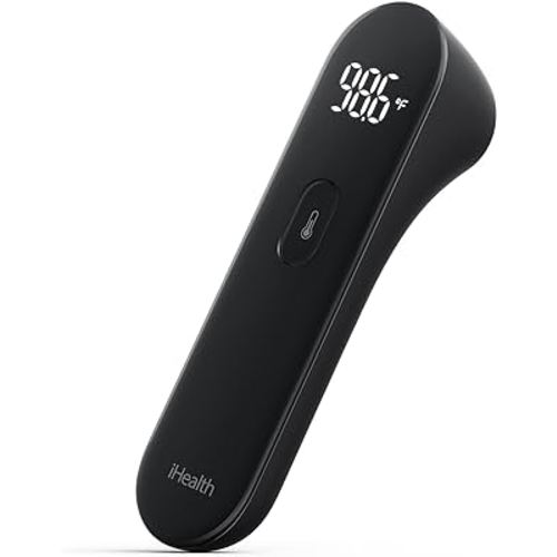 iHealth No-Touch Forehead Thermometer, Digital Infrared Thermometer for Adults and Kids, Non-Contact Baby Thermometer, 3 Ultra-Sensitive Sensors, Large LED Digits, Quiet Vibration Feedback, Black