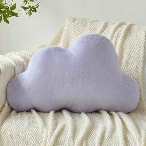 Cloud Pillows, Decorative Throw Pillow with Soft Plush for Couch Bed, Cloud Shaped Pillow Room Decor with Fluffy Faux Rabbit Fur for Living Room Bedroom (Lavender Purple, 11.8x18.5 Inches)
