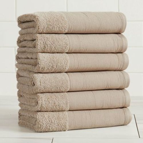 Ultra-Soft Cotton and Modern Linen-Like Border Bath Towels - Great Bay Home (6pk Hand Towels, Light Grey)
