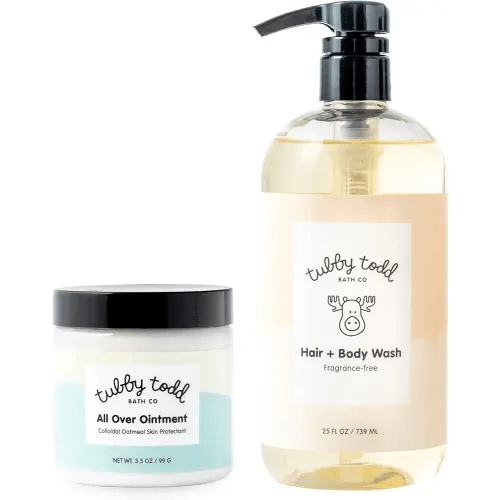 TUBBY TODD's Baby Body Wash & All Over Ointment Eczema Set - Gentle, Hypoallergenic Skincare for Newborns & Toddlers - 25oz, Fragrance-Free