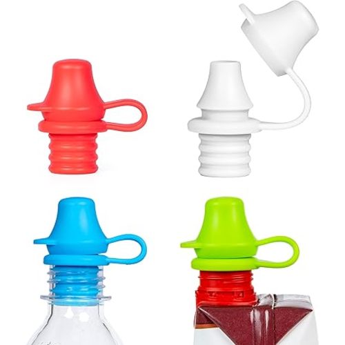 Kiddikap Original Water Bottle Topper for Toddlers – 100% Silicone Sippy Top Spout with Protective Cap makes the Bottle Top a Spill Proof Lid for Kids and Adults - 4 Pack - Original