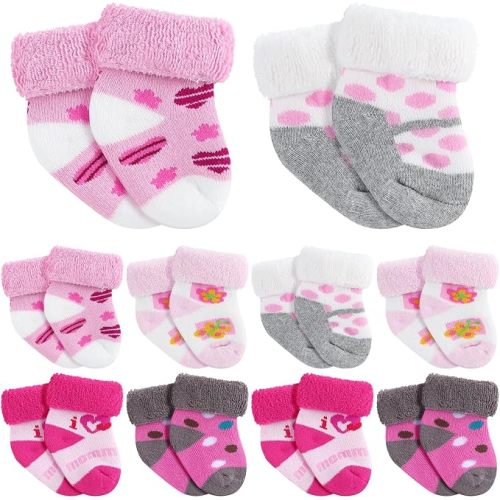 Twistover 10 Pairs Preemie Baby Terry Cotton Turn Cuff Socks for Newborn Girls Boys - Nicu